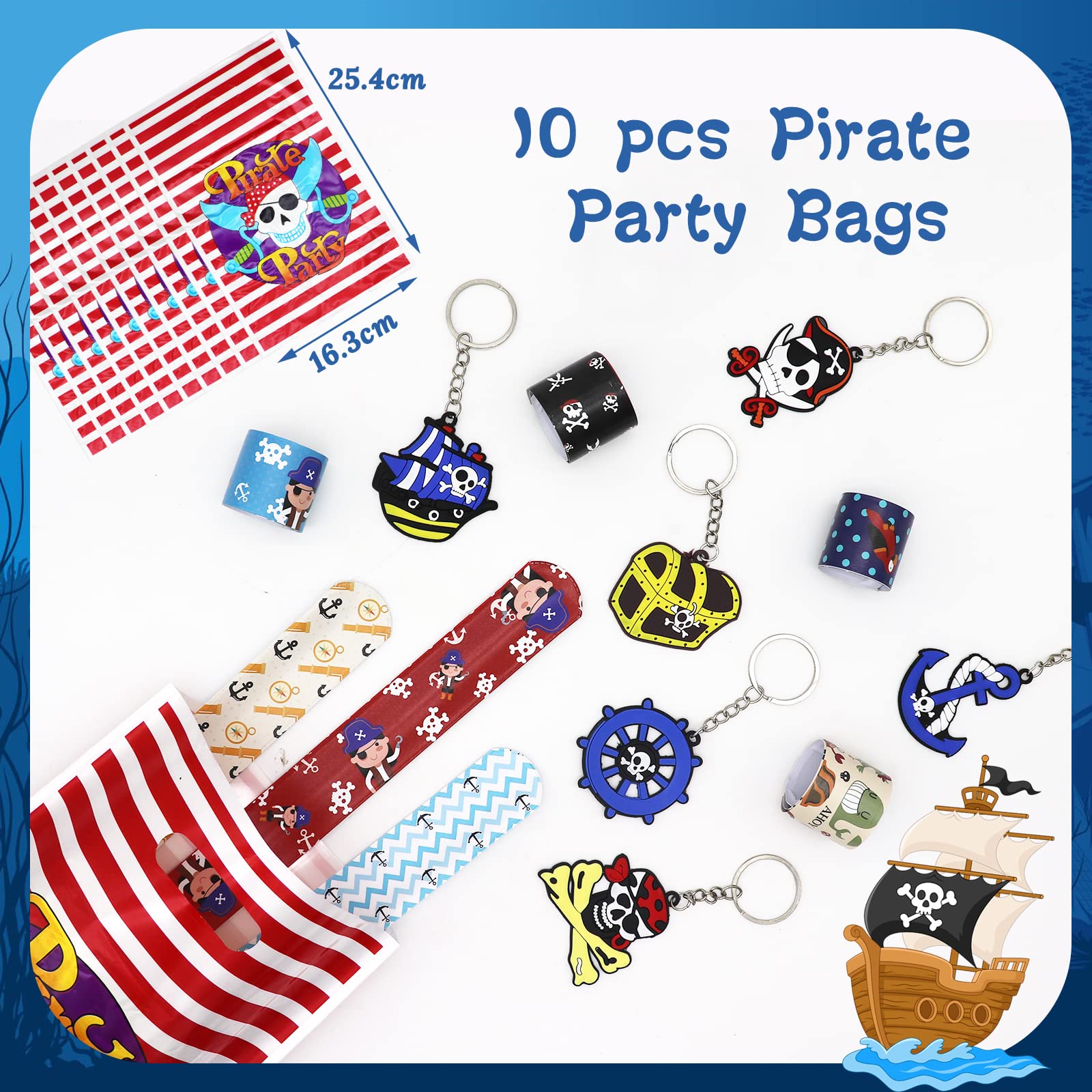 Pirate Party Bag Fillers for Kids Boys Girls, 42Pcs Pirate Theme Assorted Toys Pinata Filler with Slap Bands Stickers Keychains Gift Bags Lucky Dip Prize Party Favours for Birthday Gift Halloween