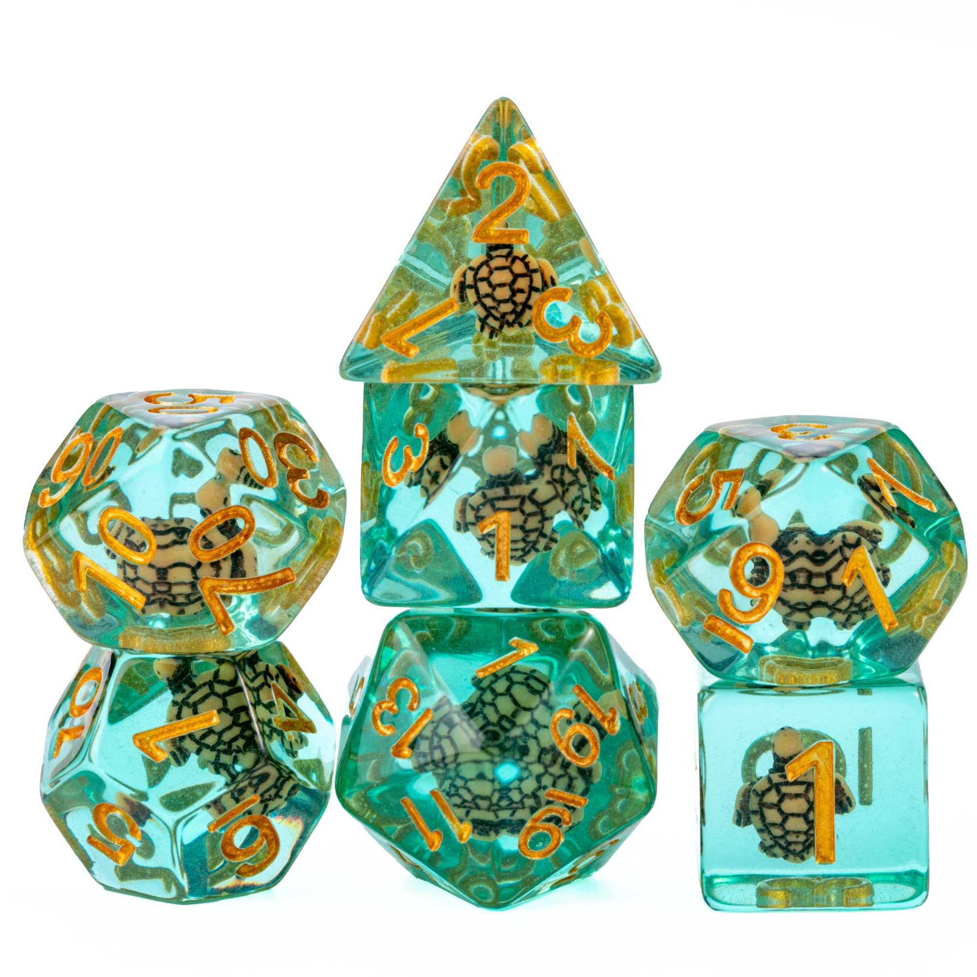 cusdie 7-Die DND Dice, Polyhedral Dice Set Filled with Animal, for Role Playing Game Dungeons and Dragons D&D Dice（Brown Turtle）