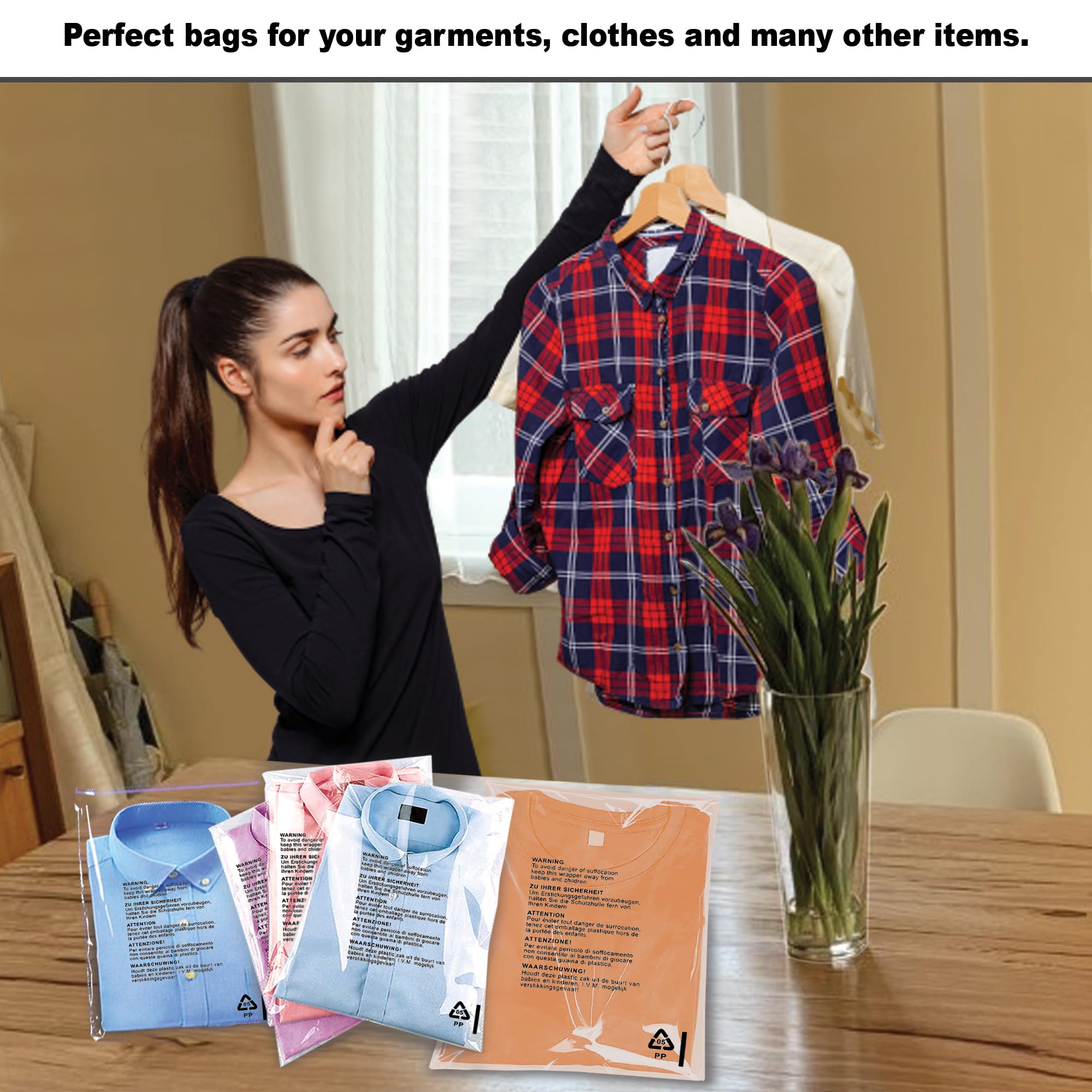 G4Goods 100 Pcs Clear Plastic Self Seal Garment Clothing Bags 8 inches x 10 inches - Convenient and Durable Clear Bags for Clothing, Ideal for Packaging, Shipping, and Protecting - Clear Opp Bags for Postage