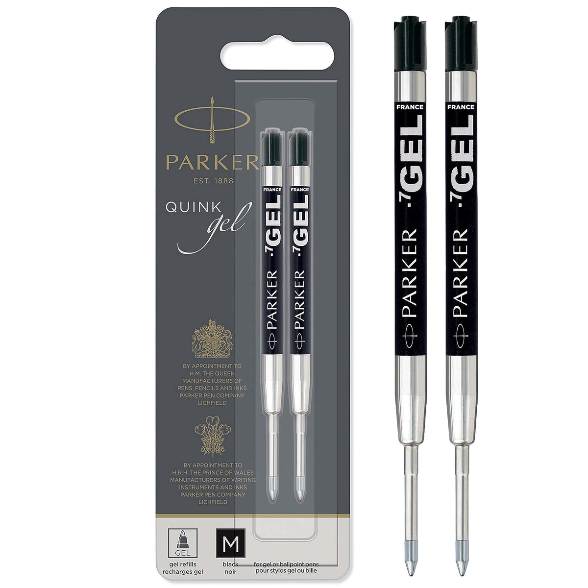 Parker Gel Pen Refills   Medium Tip (0.7mm)   Black QUINK Ink   2 Count