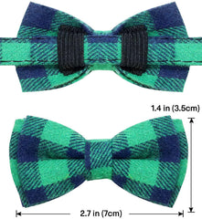 Cat Collar with Bell and Bow Tie, Quick Release Safety Buckle Collars for Kitten and Cats, Soft Tartan Design (Green & Blue)