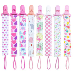 8 Pack Dummy Clip Girls, Pacifier Holders Leashes Set Soother Chains Holder Pacifier Clips Dummy Strap Pacifier Gag Strap Soother Clips for Baby Teething Toys Baby Shower Newborn Essentials