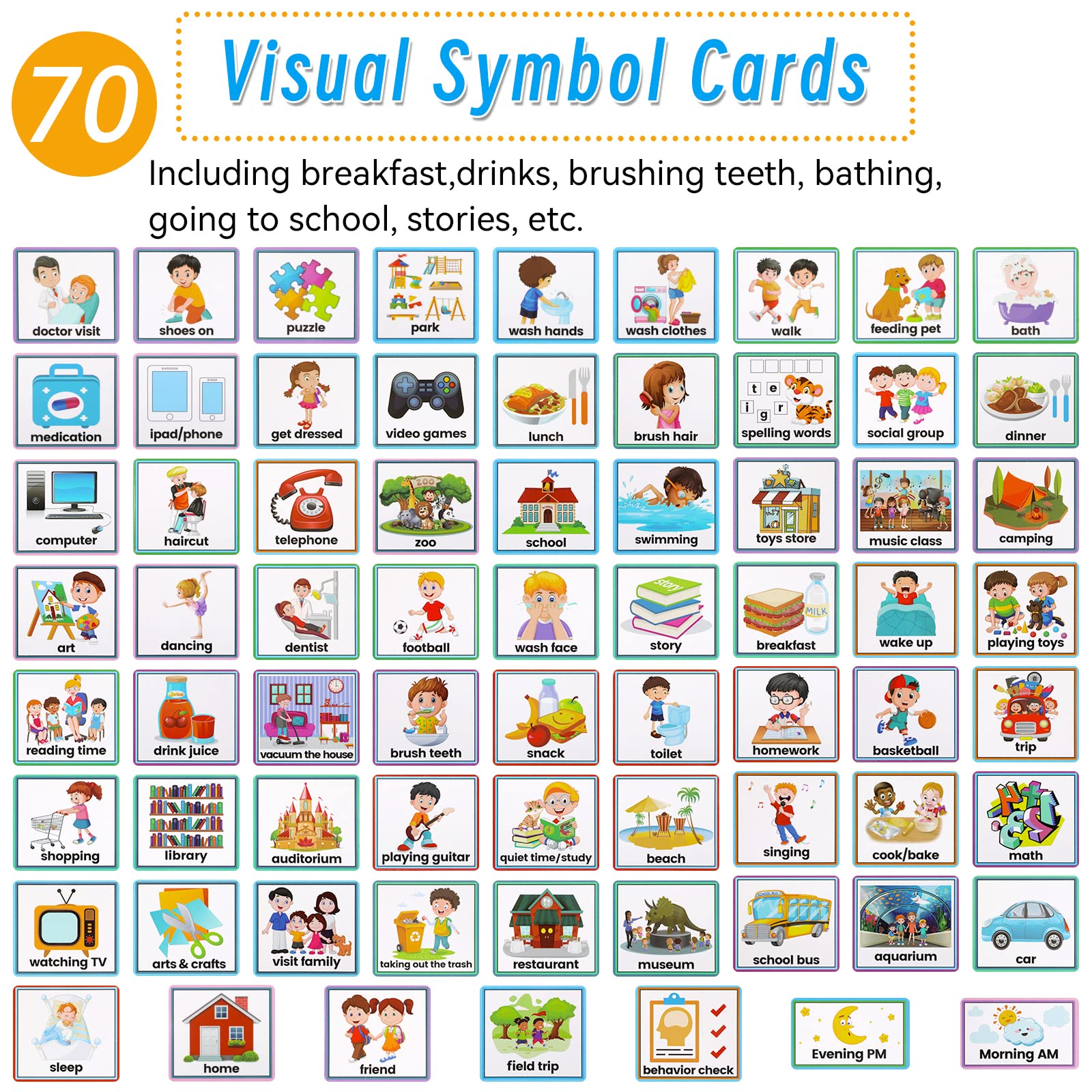 Visual Timetable, Children Visual Now and Next Board Learning Aids Tool with 70 Picture Cards To Support Communication, Daily Routine Chart for Speech and Language, ASD, Autism, Preschool