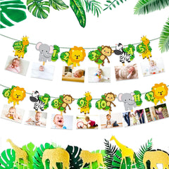 JeVenis Wild Monthly Photo Banner Safaris First Birthday Banner Jungle Gold Monthly Photo Banner Monthly Photo Banner Jungle Zoo Banner