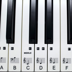 Piano Stickers for 49/61 Key Keyboard, Transparent, Laminated, Ultra Thin to the touch, Removable. 36 stickers for the white keys. Made in the UK. PS1C 61.