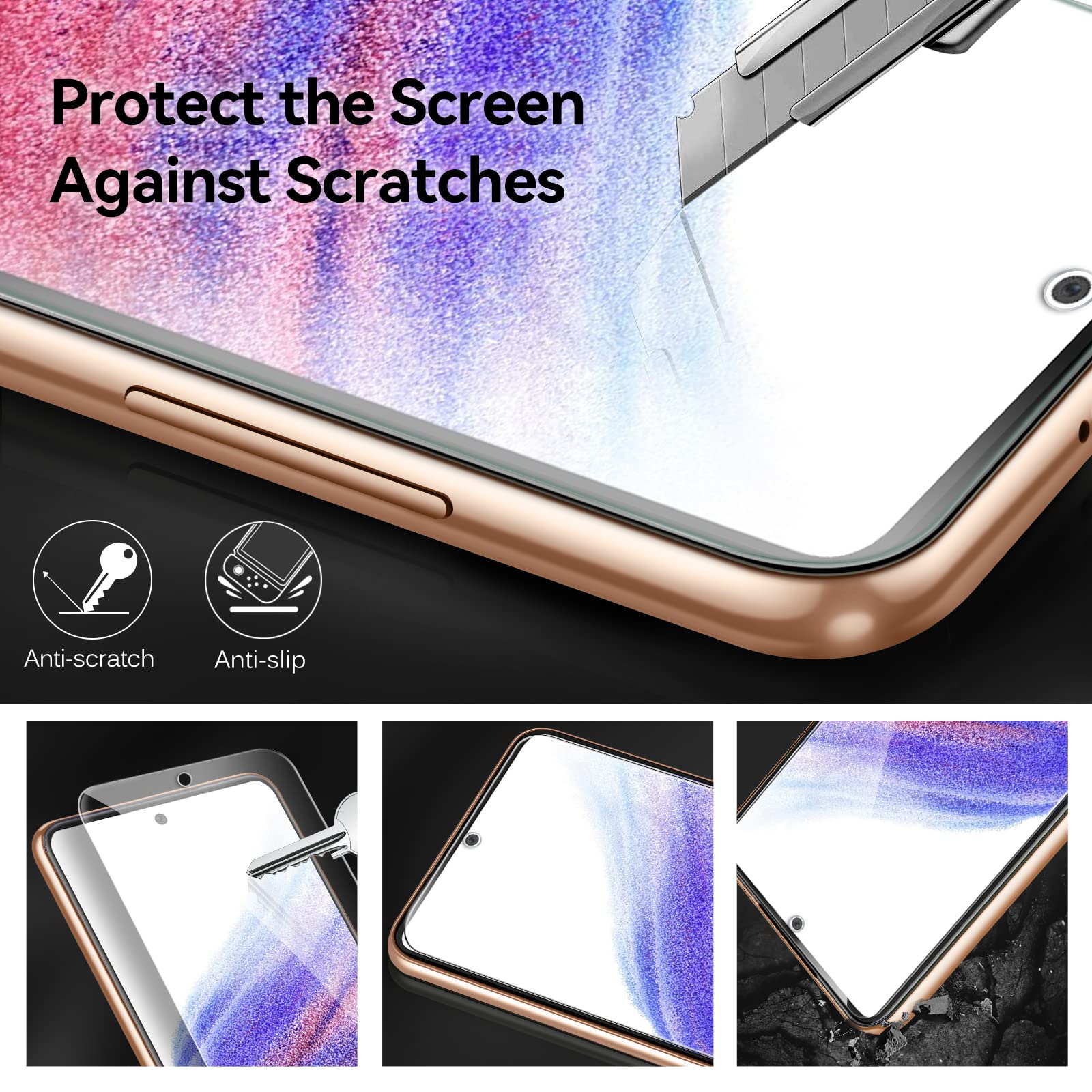 ivoler 4 Pieces Screen Protector Compatible with Samsung Galaxy A53 5G with [2 Pieces] Camera Lens Protector and Easy Installation Frame, Premium Tempered Glass Glass