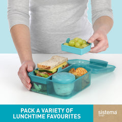 Sistema Bento Box To Go Lunch Box With Yoghurt/Fruit Pot 1.25 L Made Using Recycled Plastic Recyclable With Terracycle Teal Stone