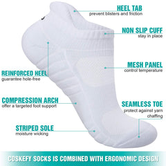 coskefy Running Socks Thick Cushion Ankle Socks Anti-Blister Cotton Trainer Socks Short Athletic Sports Socks for Men Women (6 Pairs)