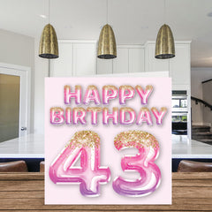 43rd Birthday Card for Women - Pink & Purple Glitter Balloons - Happy Birthday Cards for 43 Year Old Woman Mum Cousin Friend Sister Auntie, 145mm x 145mm Forty-Three Forty-Third Greeting Cards Gift
