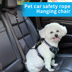 Dog Car Seat Belt, Restraint Adjustable with Elastic Bungee Buffer Headrest for Vehicle, 360° Swivel Carabiner Nylon Pet Safety Seat Belts Heavy Duty Car Harness for Dogs (Black, Safety buckle)