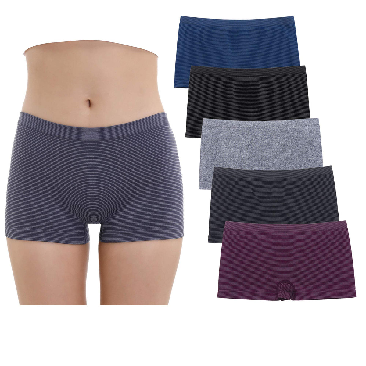 Ruxia Women's Seamless Boyshort Panties Nylon Spandex Underwear Stretch Boxer Briefs Pack of 5