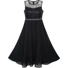 Sunny Fashion LB11 Girls Dress Rhinestone Chiffon Bridesmaid Dance Ball Maxi Gown Age 6 Years Black