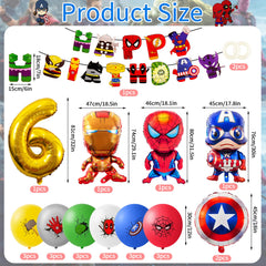 Avengers Birthday Decorations, 25Pcs Hero Birthday Balloons with Banner, 6th Party Decorations Boys Happy Birthday Balloon Banner