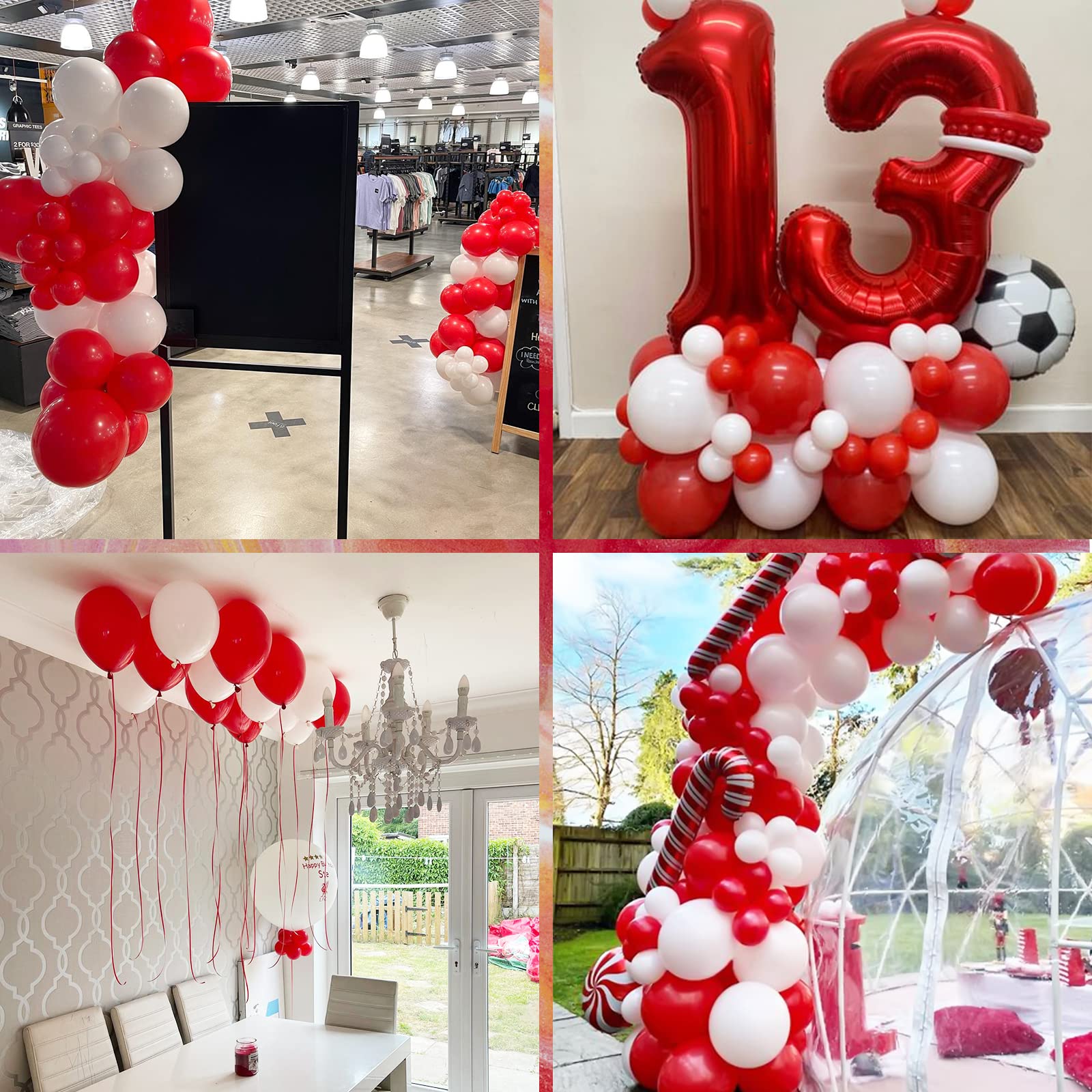 Red and White Latex Balloons 12 Inch 30 Pcs Red Birthday Party Balloons World Cup Football Decorations for Kids Men Christams Valentine's Day Baby Shower Wedding Winter Holiday New Year Party