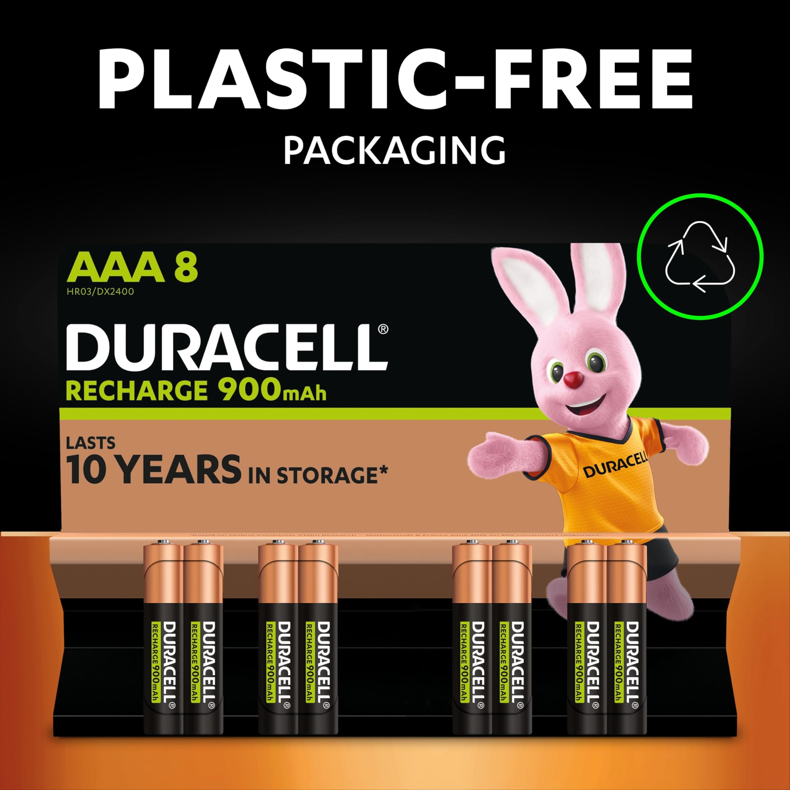 Duracell Rechargeable AAA Batteries (Pack of 8), 900 mAh NiMH, pre-charged, Our No. 1 Longest Lasting Rechargable battery