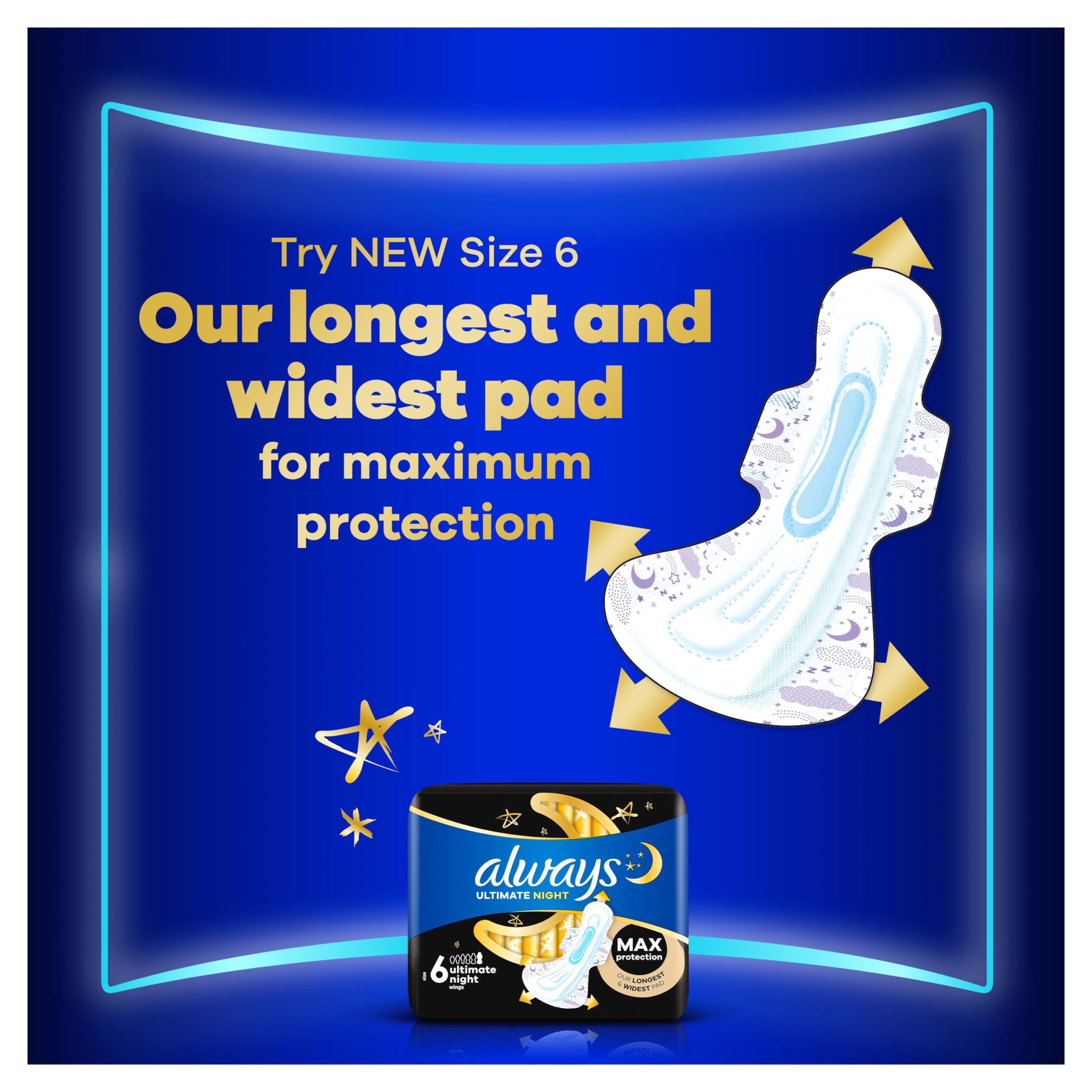 Always Ultra Sanitary Towels, Size 5, Ultra Secure Night Extra, Heavy Flow, 72 Pads With Wings (18 x 4 Packs) SAVING PACK, Locks Wetness Leaks & Odours, Thin And Discreet