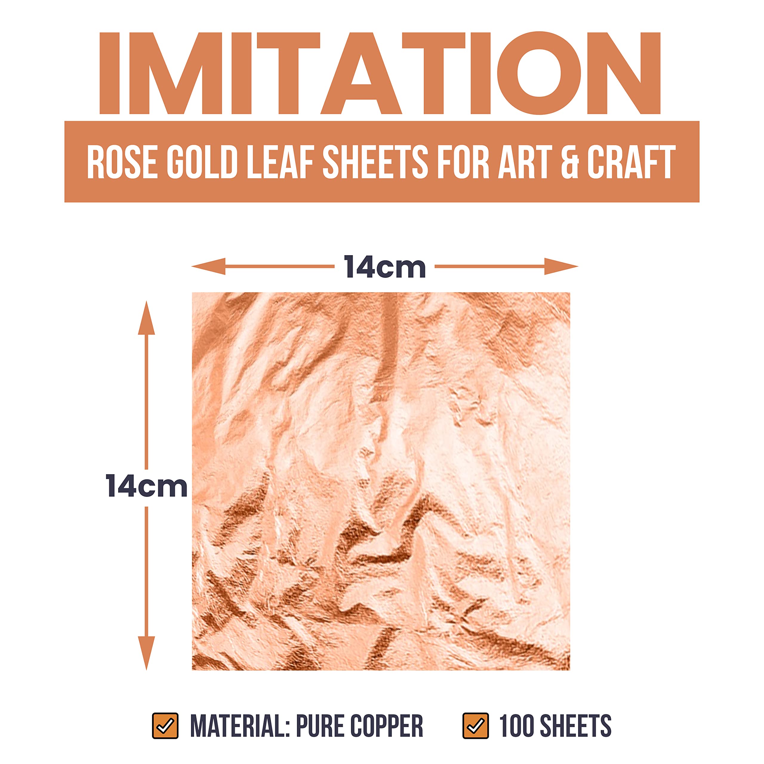 100 Copper Leaf Sheets 14 x 14 cm Gold Leaf for Art, Gilding, Crafting, Paintings, Home Furniture Decoration, Nail & DIY Arts Projects (Rose Gold, 100 Sheets)