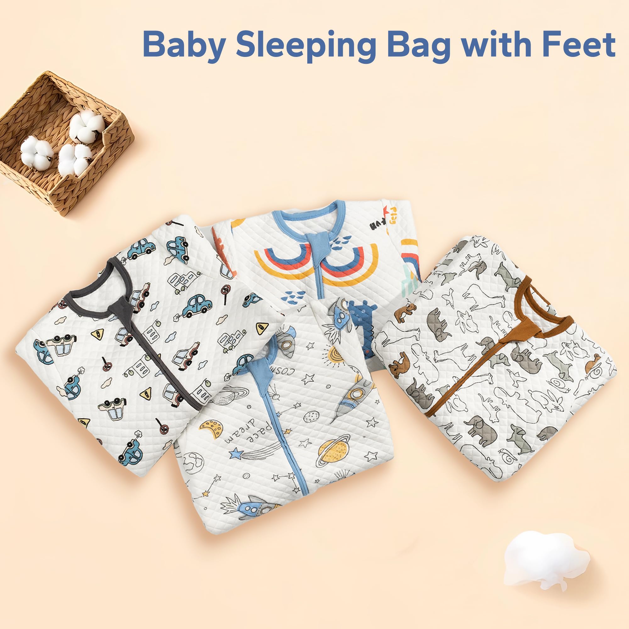 ZIGJOY Baby Sleeping Bag with Legs, 1.5 TOG Baby Sleeping Bag 100% Air Layer Cotton Toddler Sleep Sack All Year Round, Spaceship, S(6-12 Months)