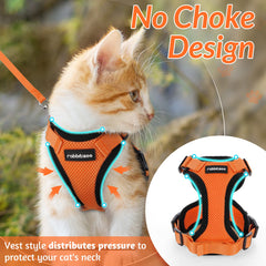 rabbitgoo Cat Harness and Lead Set, Escape Proof Kitten Harness with Cat Leash Metal Ring, Lightweight Soft, Reflective Adjustable Vest Harnesses for Small Cat Walking Travel XS, Orange