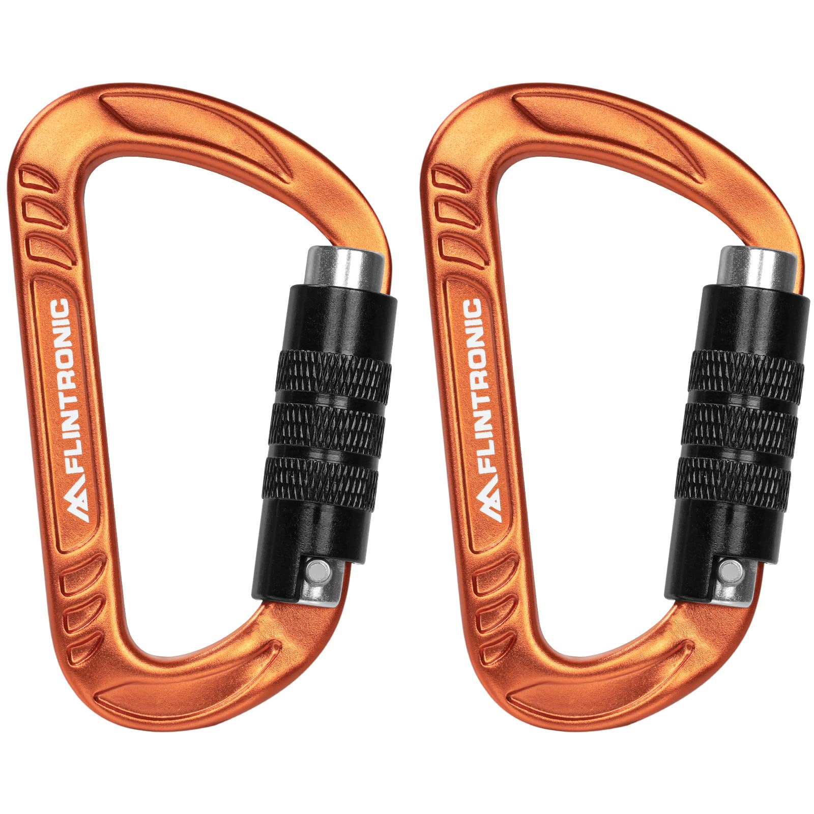 Flintronic Locking Carabiner, 12KN Heavy Duty Locking Carabiner Clips, Aluminum Alloy Clip, 2PCS Carabiner D Ring Clip Hook for Hammock Swing Camping Fishing Hiking (Orange)