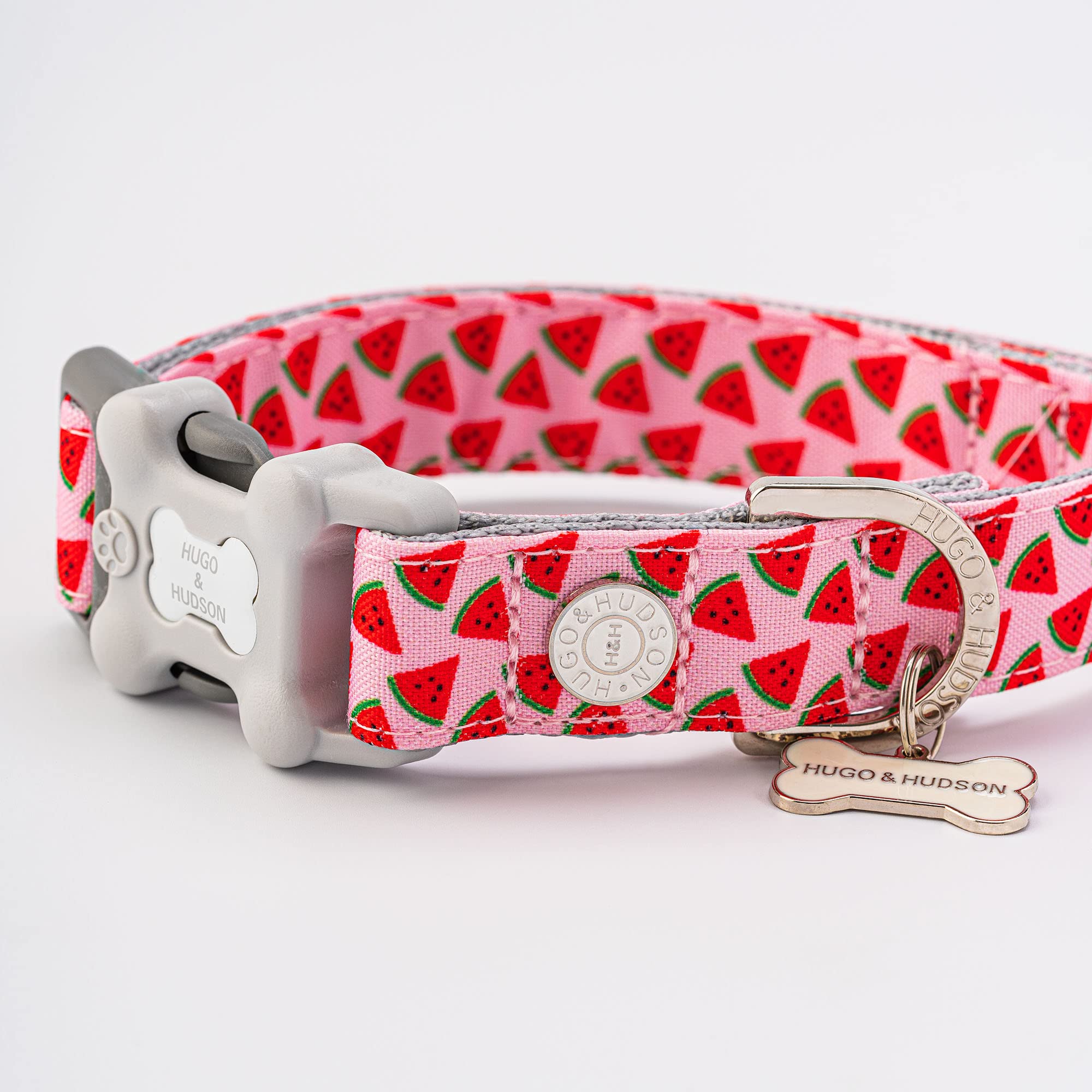 HUGO & HUDSON Nylon Dog Collar with Quick Release Safety Buckle, Pink Watermelon, S