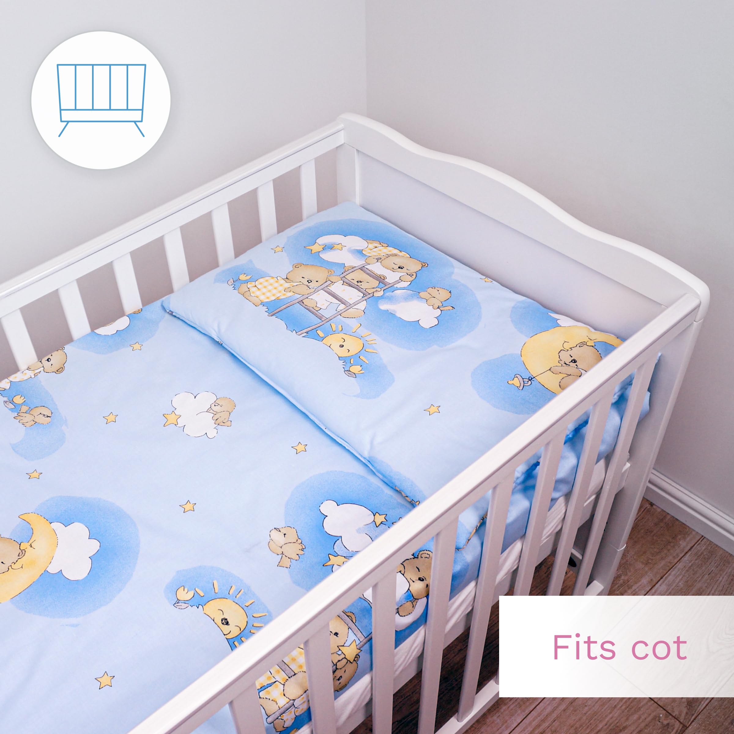 2 Piece Baby Kids Bedding Set 120x90 cm Duvet Cover & Pillowcase for Toddler Cot (Ladders Blue)