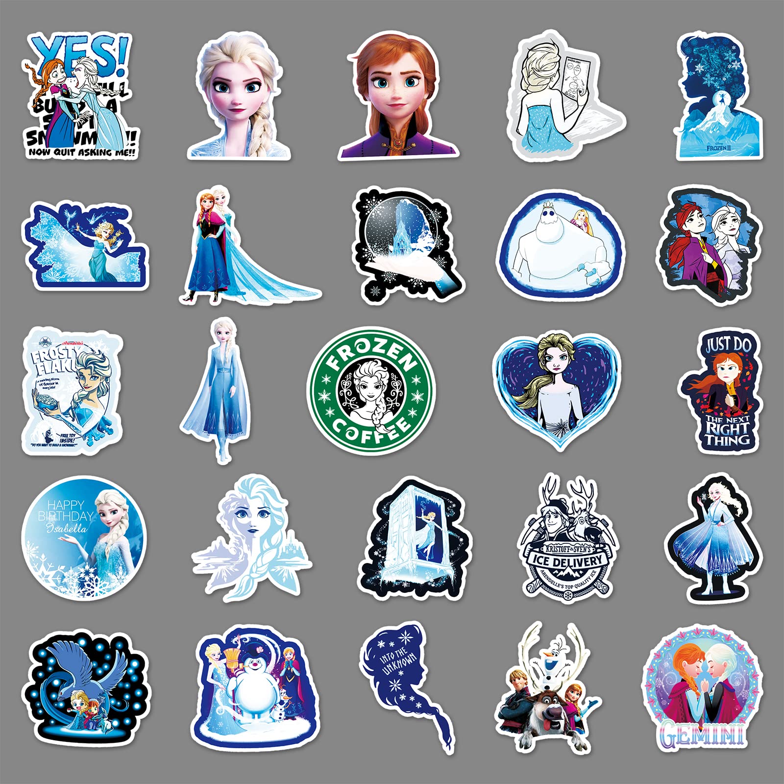 Yangsiw Frozen Stickers Waterproof Vinyl Stickers for Water Bottle Luggage Bike Car Decals Anna and Elsa Stickers for Kids 50pcs …