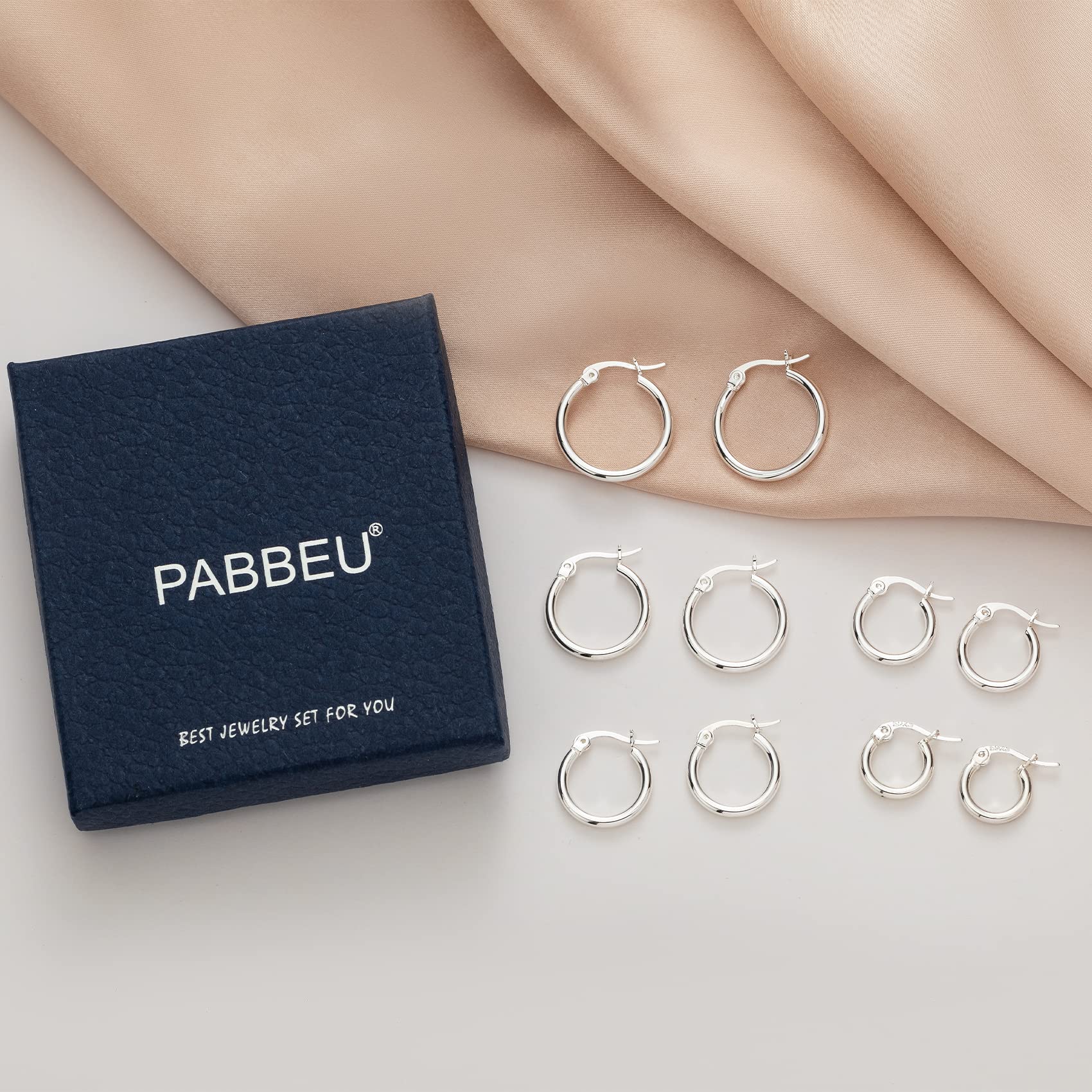 5Pairs Sterling Silver Hoop Earrings-Silver Hoops Earrings for Women Sleeper Small Hoop Earrings Tiny Mini Hoop Earrings for Girls Women 8/10/12/14/16mm PABBEU