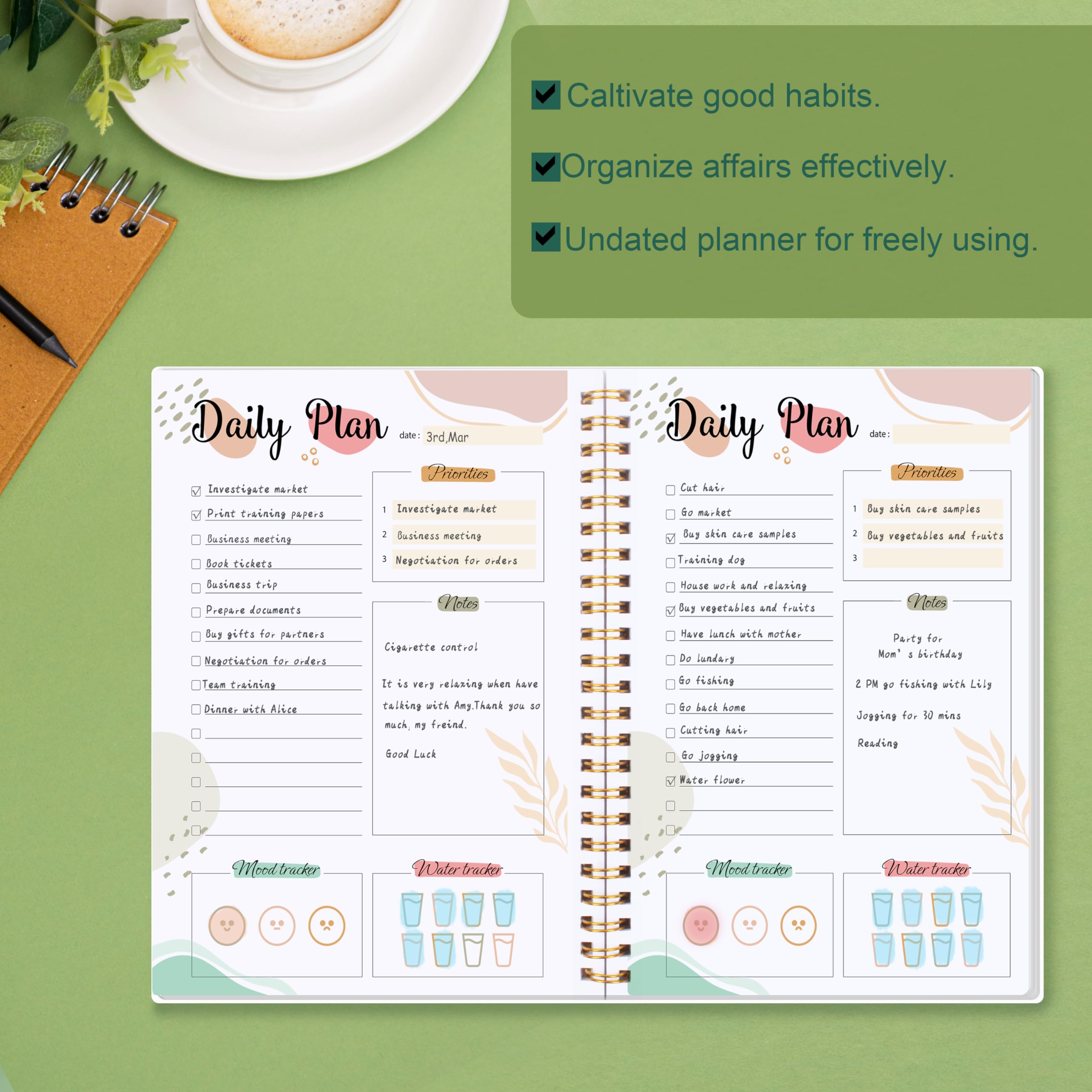 Daily Planner, Daily To Do List Notebook with Personal Organizor, Water Tracker for Home, Work, School,52 sheets, A5