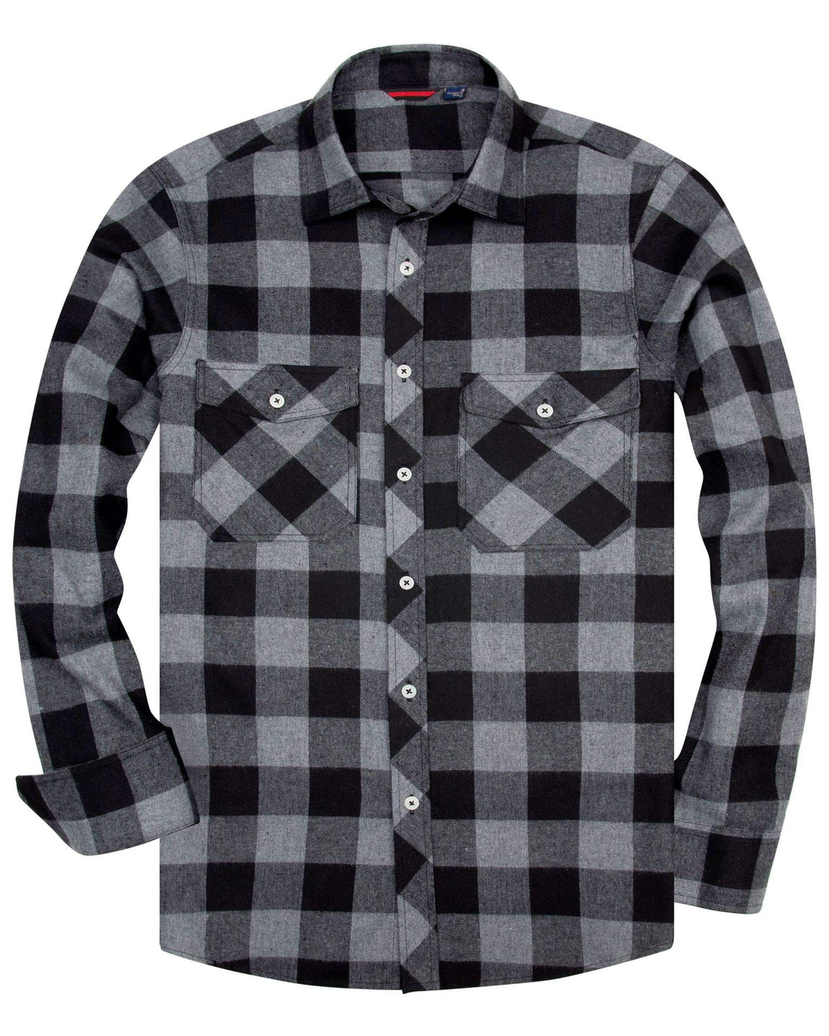 siliteelon Flannel Shirt Men Cotton Checked Shirt Men's Long Sleeve Regular fit Casual Plaid Shirt Grey