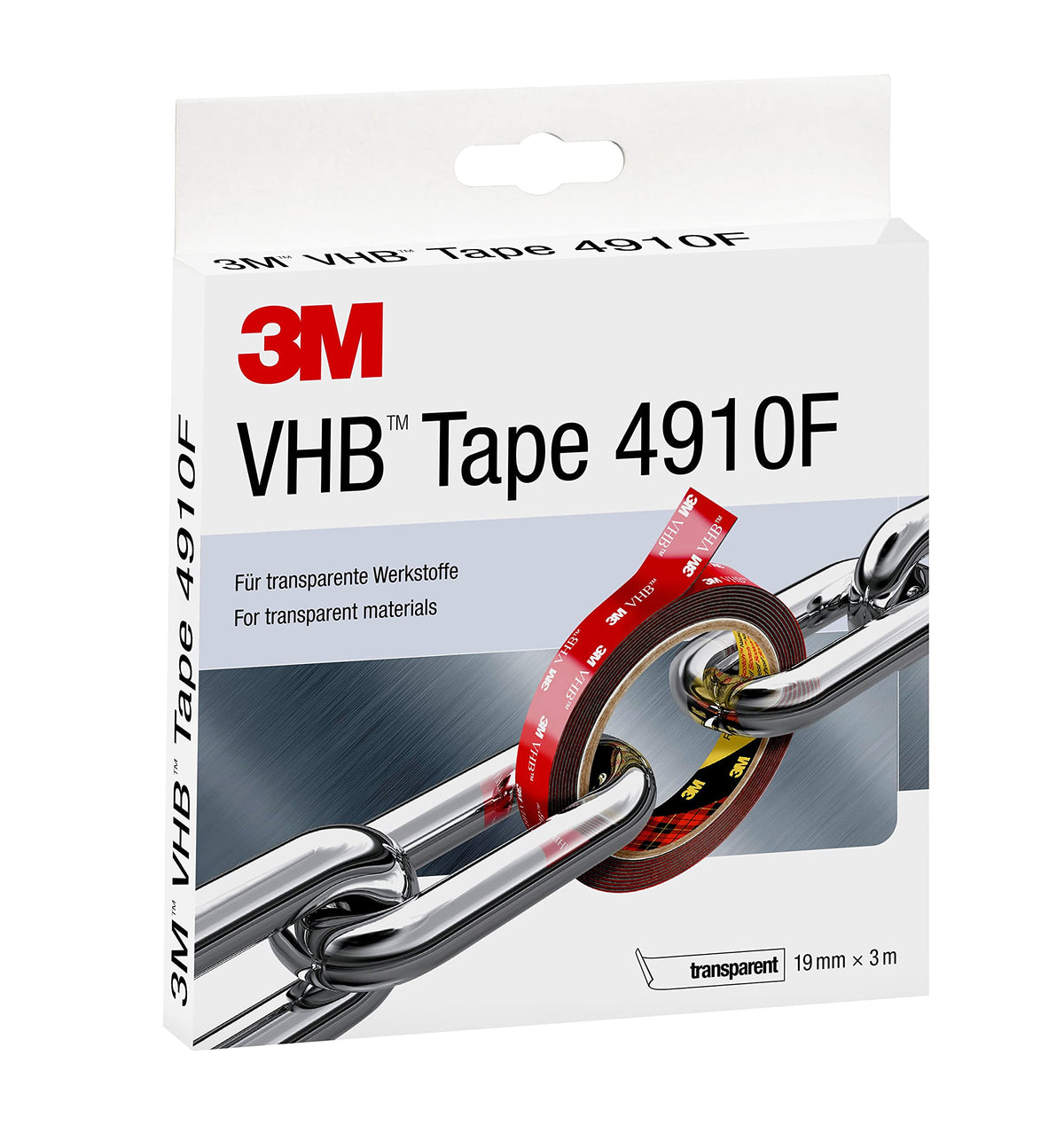 3M VHB 4910F193 Adhesive Tape (Film Liner), 19 mm x 3 m, Transparent