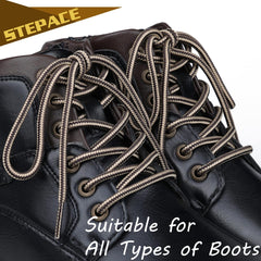 Stepace Round Shoelaces [2 Pairs] Heavy Duty Boot Shoe Laces for Hiking Work Boots Khaki Brown-140(Stripe)