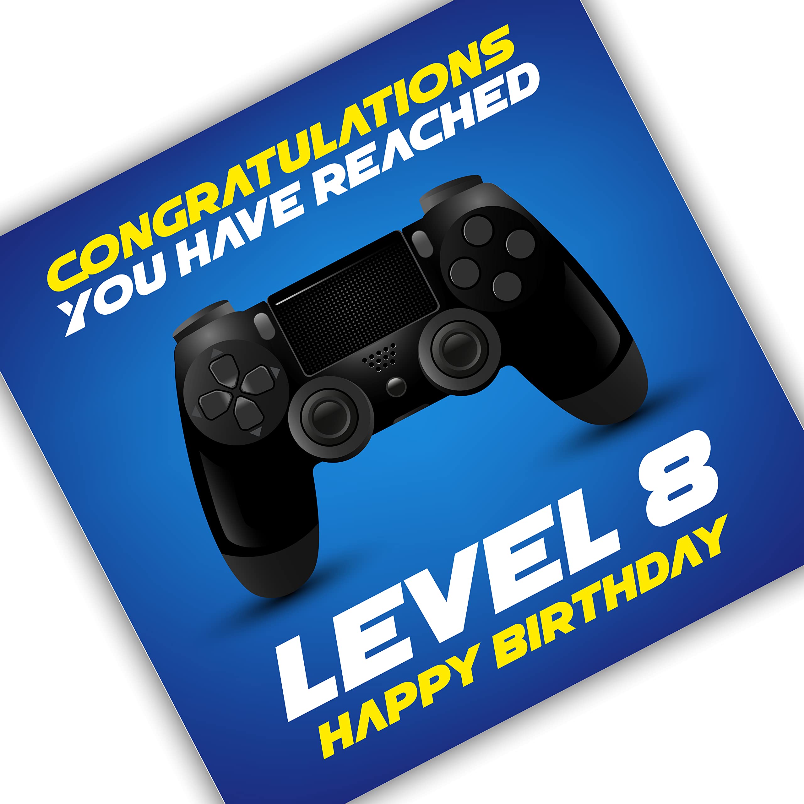 Punkcards 8th Birthday Card - Gamer Birthday Card - Congratulation You Have Reached Level 8 Happy Birthday - Birthday Cards - Age 8 Eight Eighth - Video Gaming Card