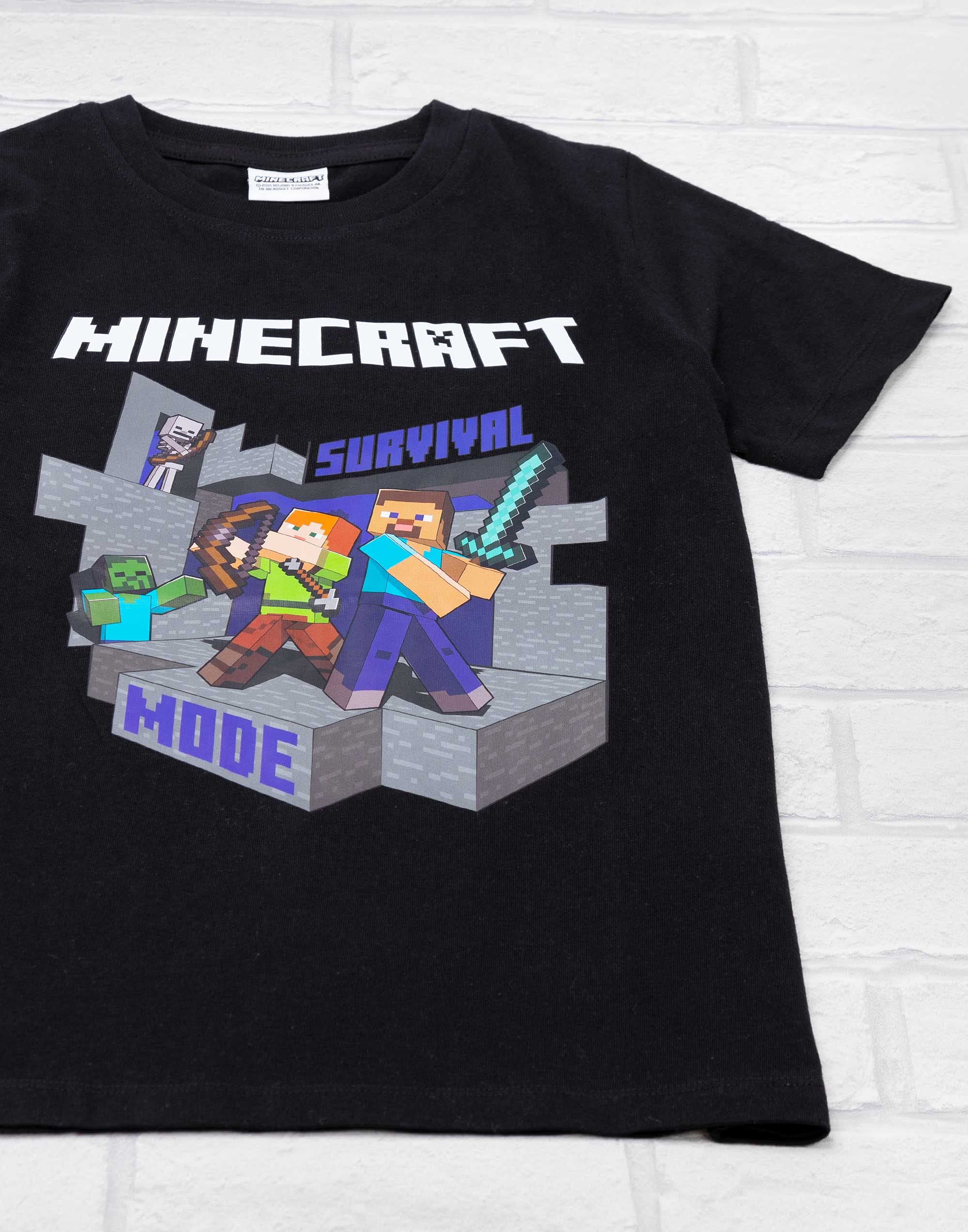 Minecraft T Shirt Boys   Kids Survival Mode Sword Short Sleeve Black Top   Steve Alex Childrens Game Merchandise 5-6 Years