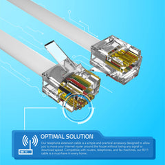 ASNQ High Speed Broadband RJ11 to RJ11 Cable for Landline Telephone, Router, Modem to RJ11 Phone Socket or Microfilter - ADSL Cable 3m with OFC Wires and PVC Cover - Internet DSL Cable - Flat, White