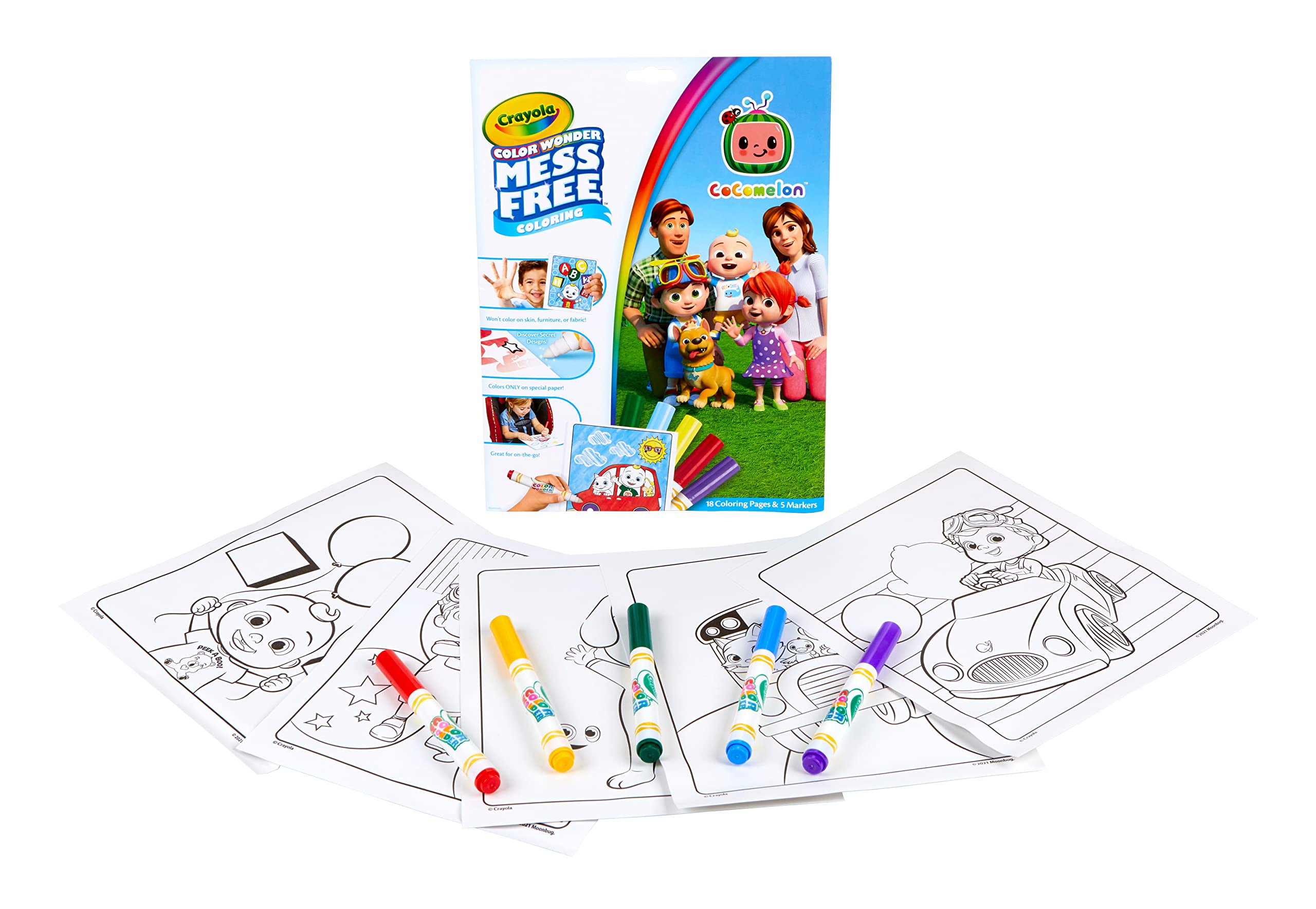 CRAYOLA Color Wonder - Cocomelon Mess-Free Colouring Book (Includes 18 Colouring Pages & 5 Magic Color Wonder Markers)