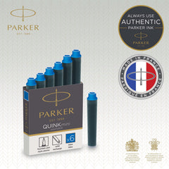 Parker Mini Fountain Pen Ink Refill Cartridges   Blue QUINK Ink   6 Count