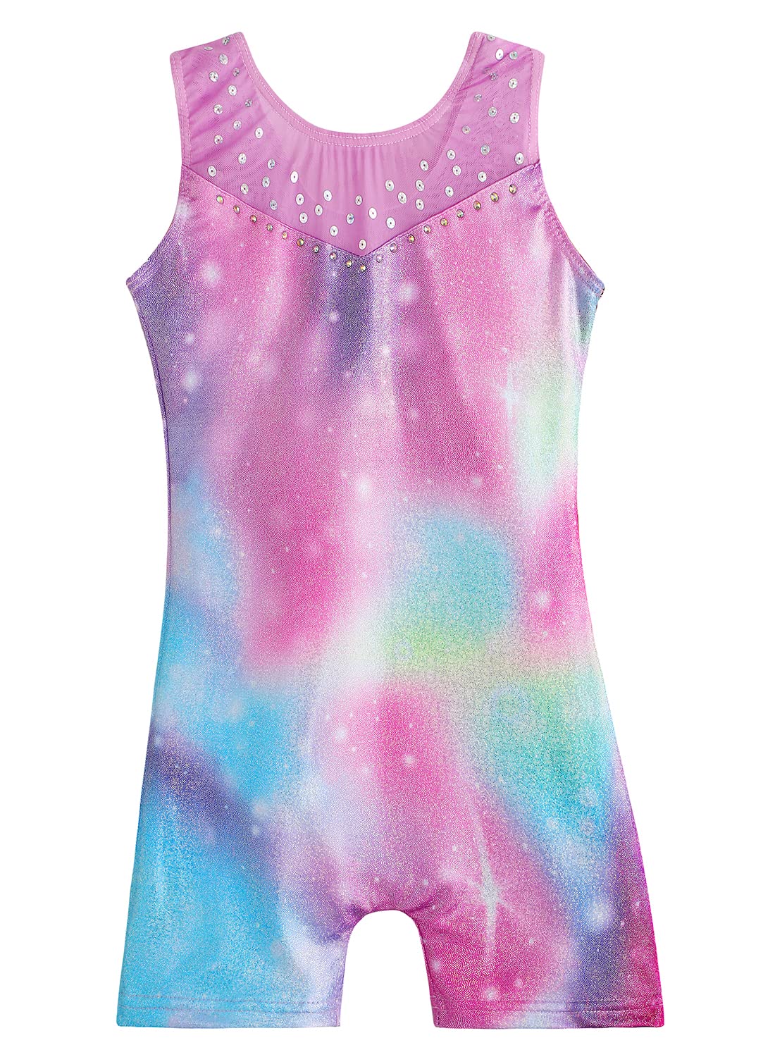 XiaoMoSha Gymnastics Leotards for Girls Sleeveless Unitard Dance Outfit for Kids Gradient Color Sparkly Rainbow Leotards for Little Girls(Blue-Purple, 6-7 Years)