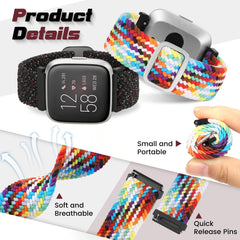 Bcuckood for Fitbit Versa 2 Strap/Fitbit Versa Strap, 2 Pack Braided Adjustable Elastic Nylon Sport Straps Compatible with Fitbit Versa 2/Fitbit Versa Lite/Fitbit Versa for Women Men