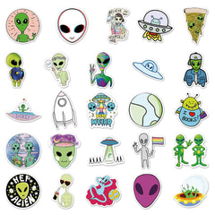 LYLSDSB Alien Stickers 50 Pcs Space UFO Stickers for Laptop Skateboard Car Bike Water Bottle Hydro flask Scrapbook Bumper Luggage,Cool Cartoon Waterproof Stickers for Kids Teens