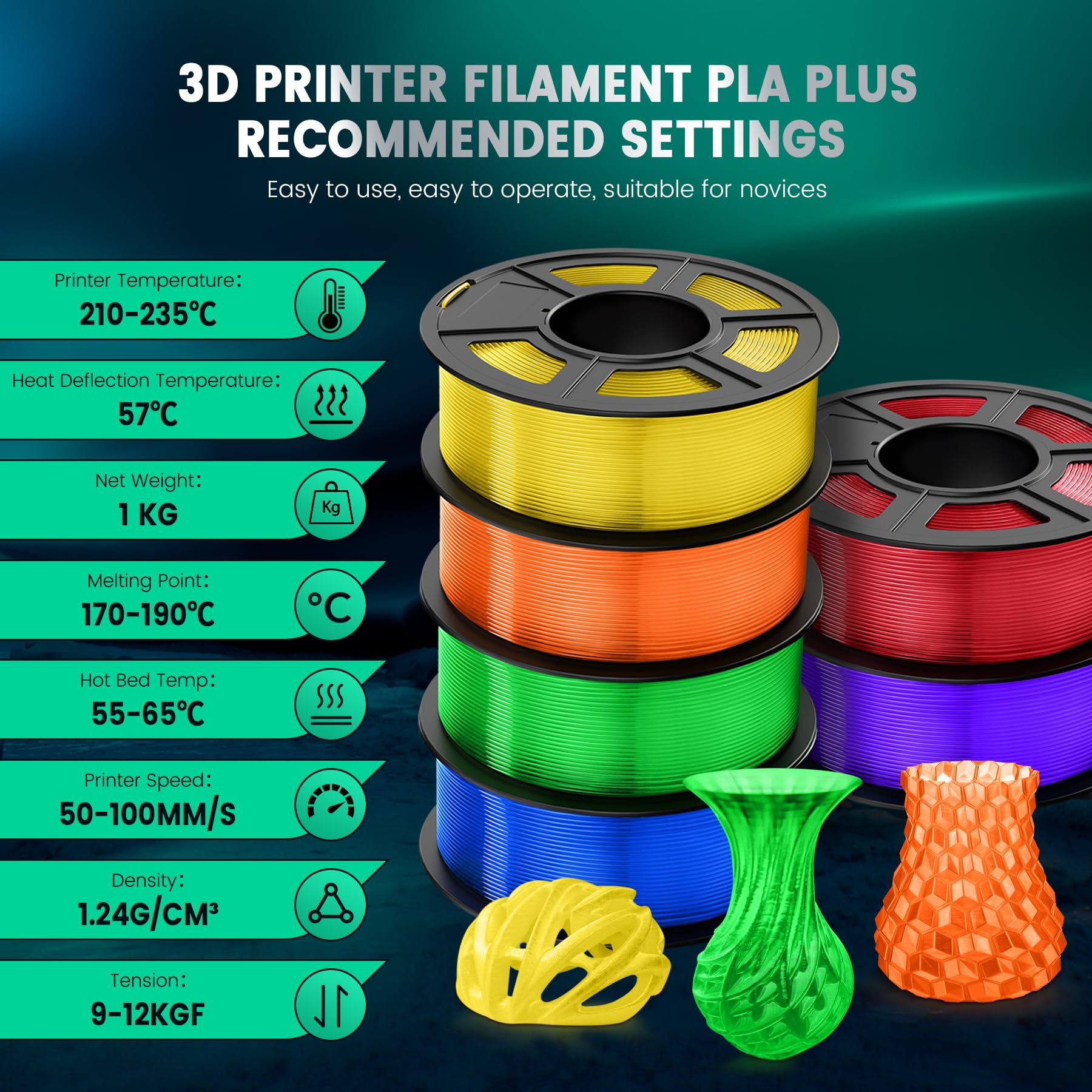 SUNLU PLAand 3D Printer Filament, PLA Plus Filament 1.75mm, Toughness Enhanced 3D Filament Compatible with 3D FDM Printers, Dimensional Accuracy and/- 0.02 mm, 1 kg Spool(2.2 LBS), PLAand Transparent Red