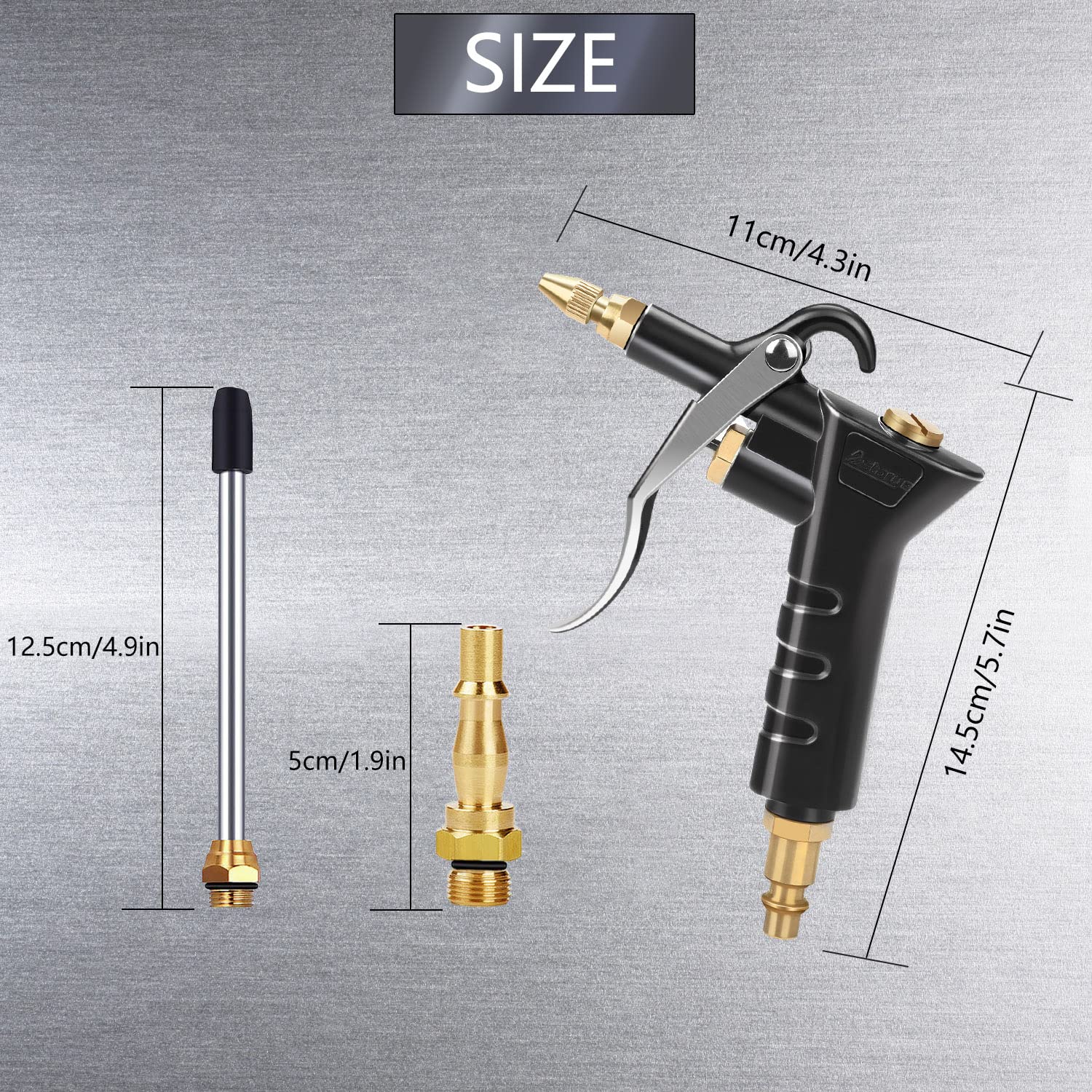 Air Blow Gun Air Compressor Duster with Extension Nozzle with 1/4 inches BSP British & German High Pressure Pistol-Grip Connector Pneumatic Air Duster Cleaning Tool