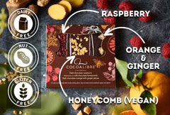 Cocoa Libre Triple Delight - Vegan, Dairy-Free, Nut-Free, Gluten-Free Mini Chocolate Bars - Raspberry, Honeycomb, Orange & Ginger, 120g