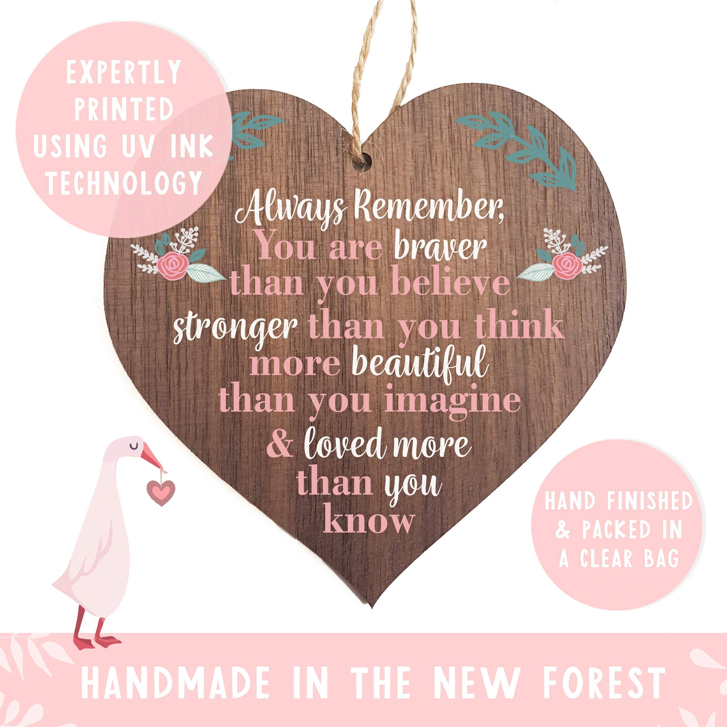 Manta Makes You are braver stronger smarter & beautiful   best friends wooden hanging heart   sentimental inspirational gift for cheer up women   friendship present uk   her girls woman