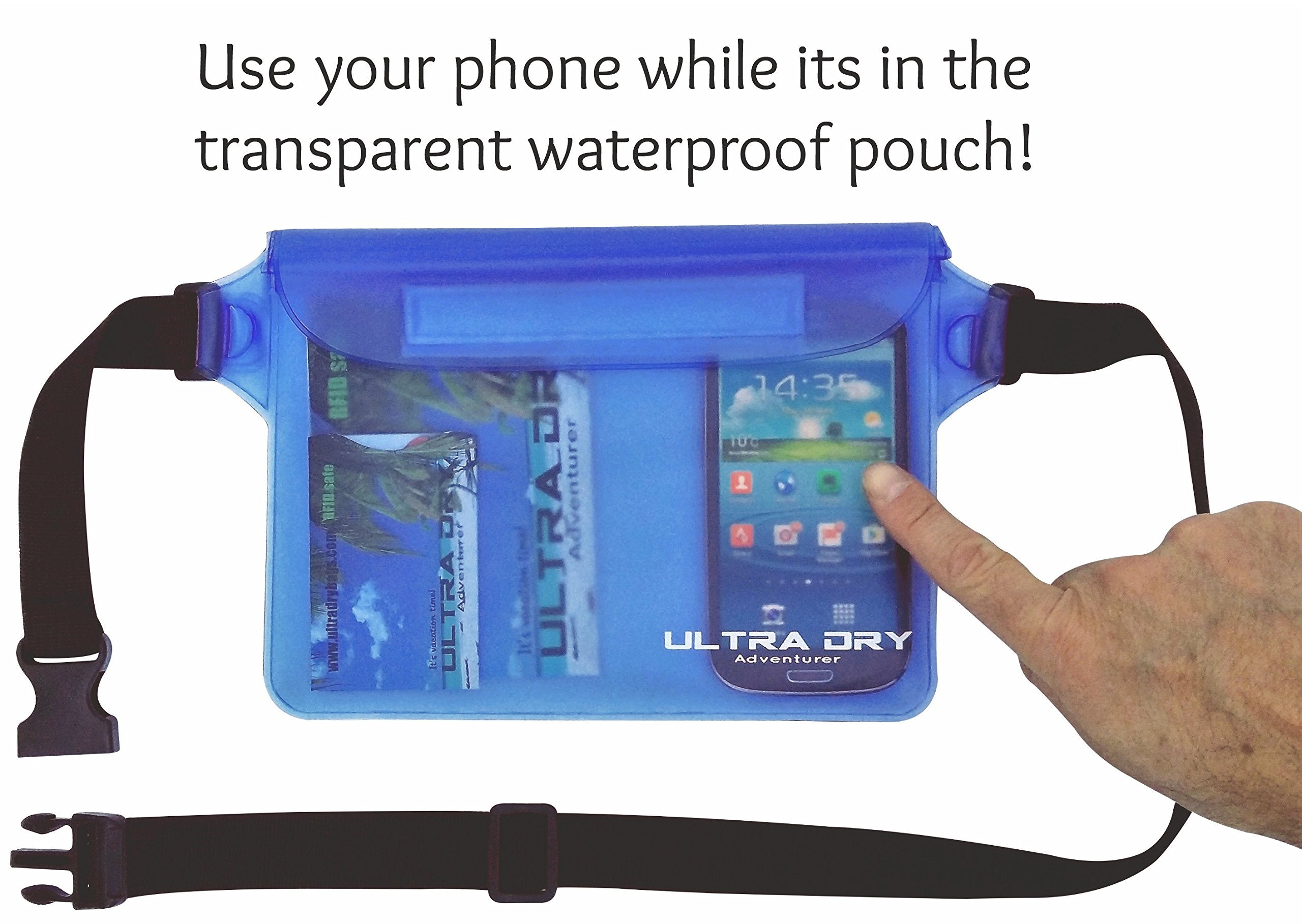 Waterproof Pouches Bags with Adjustable Waist Strap & RFID Identity Theft Protection Sleeves Keeping Your Phone & Valuables Safe & Dry, Perfect for Boating Swimming Snorkeling Kayaking Black/Blue