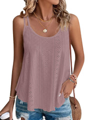 WNEEDU Womens Pink Tank Tops Ladies Summer Sleeveles Shirts Casual Loose Fit Vest Tanks Top for Women Eyelet Embroidery Cami Camisole Pink 2XL