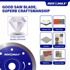 RDXMAX ® 115mm Diamond Cutting Discs for Angle Grinder - Super Thin Fast, Clean Cut on Porcelain, Granite, Marble, Concrete, Tiles, Stones, Bricks & Ceramics- 4.5 inches Wheel - Size 115 x 1.2 x 22.23mm