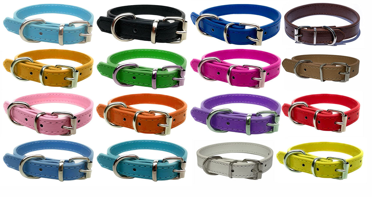 Vibrant Leather Dog Collar for Puppy, Cat, Kitten, Dogs - For Small, Medium & Large Pet Collars (Medium (28cm - 36cm Neck), Baby Blue)