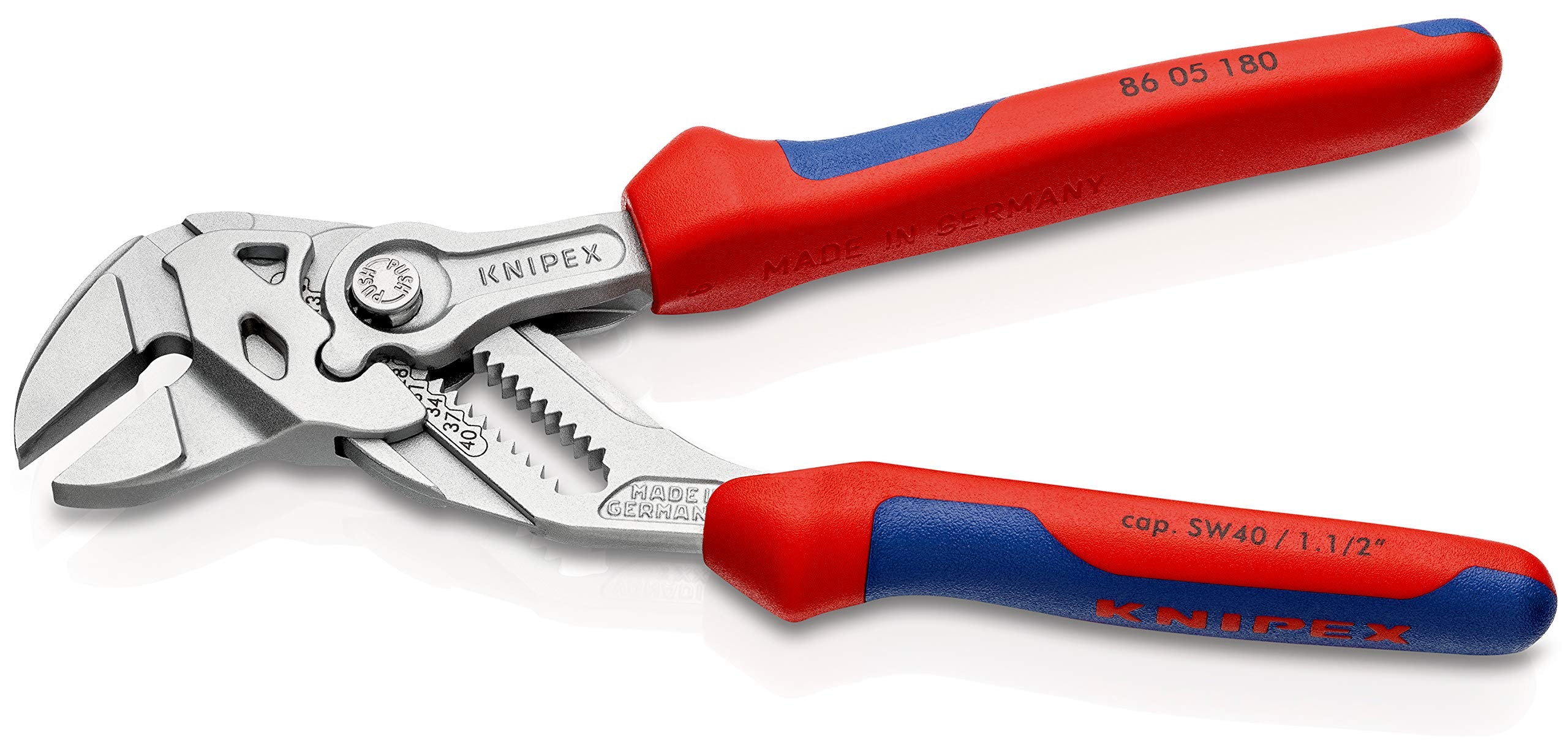 Knipex Pliers Wrench pliers and a wrench in a single tool chrome-plated, with multi-component grips 180 mm (self-service card/blister) 86 05 180 SB