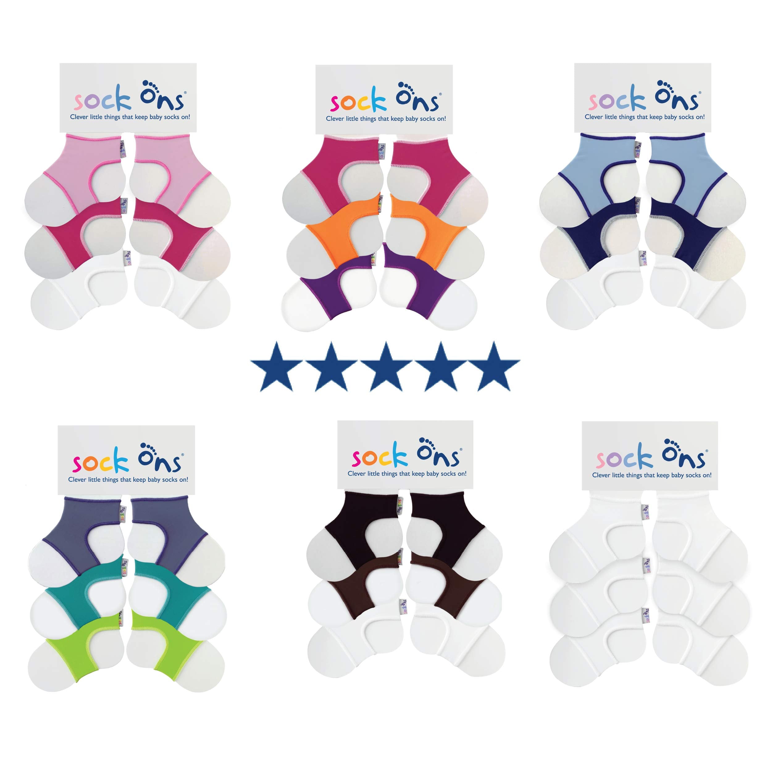 Sock Ons - Baby Sock Holders - 0-6 Months - 3 Pack (3 x White) - Amazing Value Pack - Keep Baby